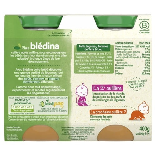 BLEDINA Pot salé légs pomm.de terre colin lieu dès 6m. 2X200g
