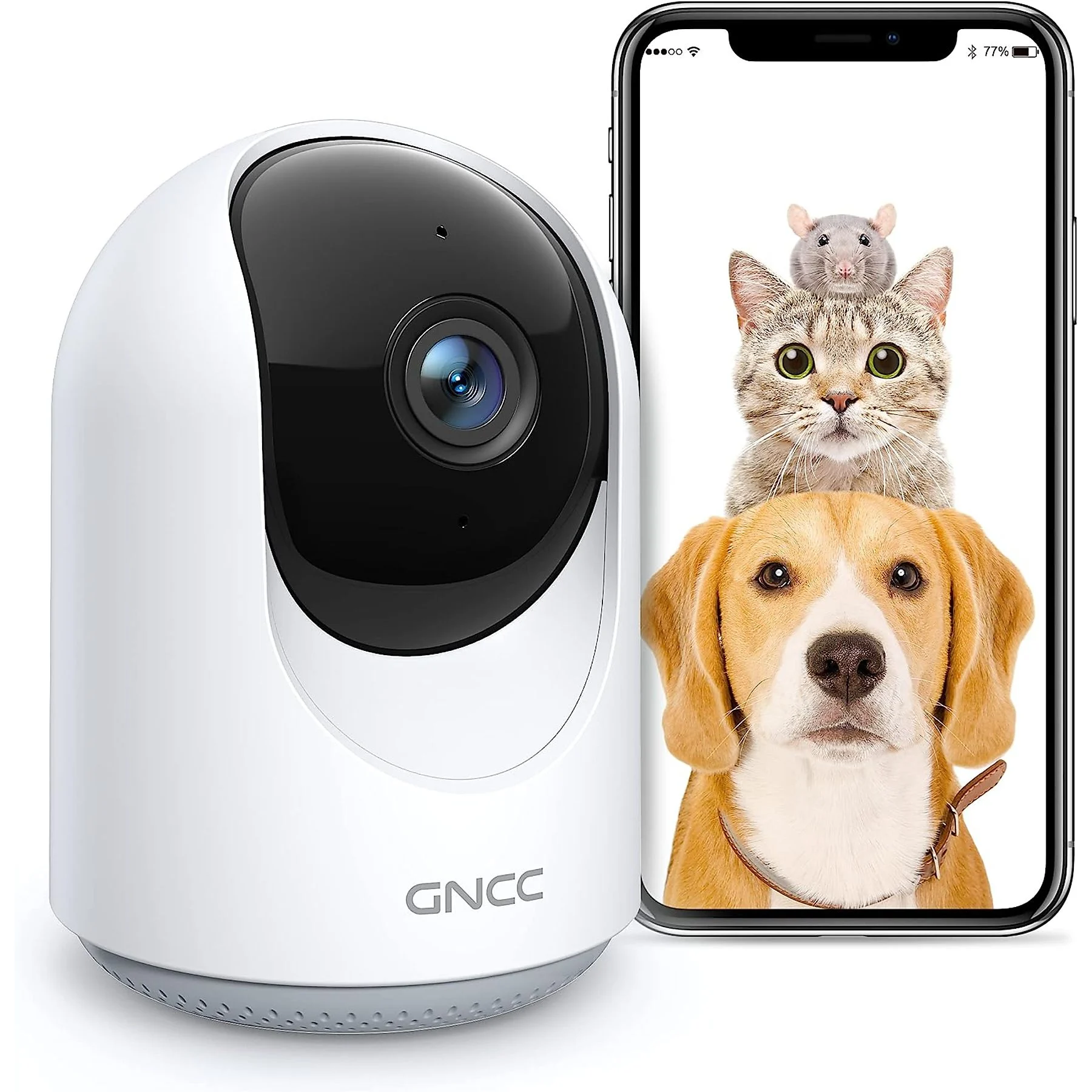 GNCC P1 Caméra de surveillance intérieure 1080P/Grand angle horizontal 360°/Vision nocturne/Détection de mouvement et de son/Commande à distance/Audio bidirectionnel