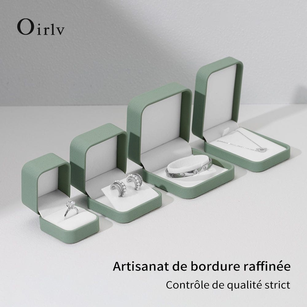 Oirlv Boîte à bague en cuir PU, boîte à bijoux vert clair, boîte cadeau pour boucles d'oreilles, colliers et bracelets, boîte d'emballage pour demande en mariage et anniversaire