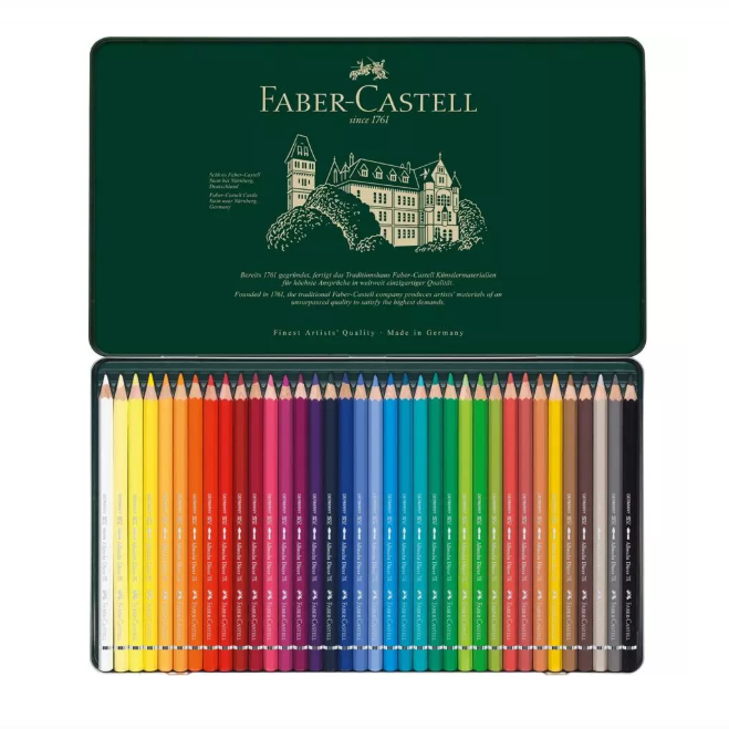 Faber-Castell Boîte en métal de 36 crayons de couleur aquarellables