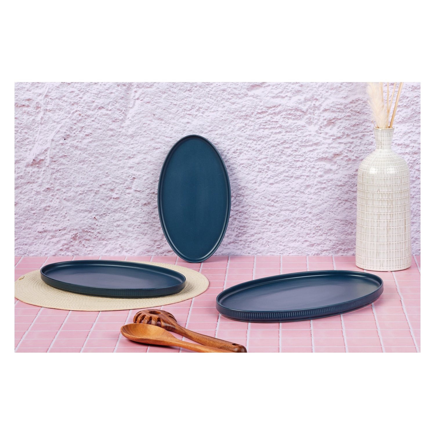BJÖRN Scandi Lot de 3 plateaux de service - Bleu marine