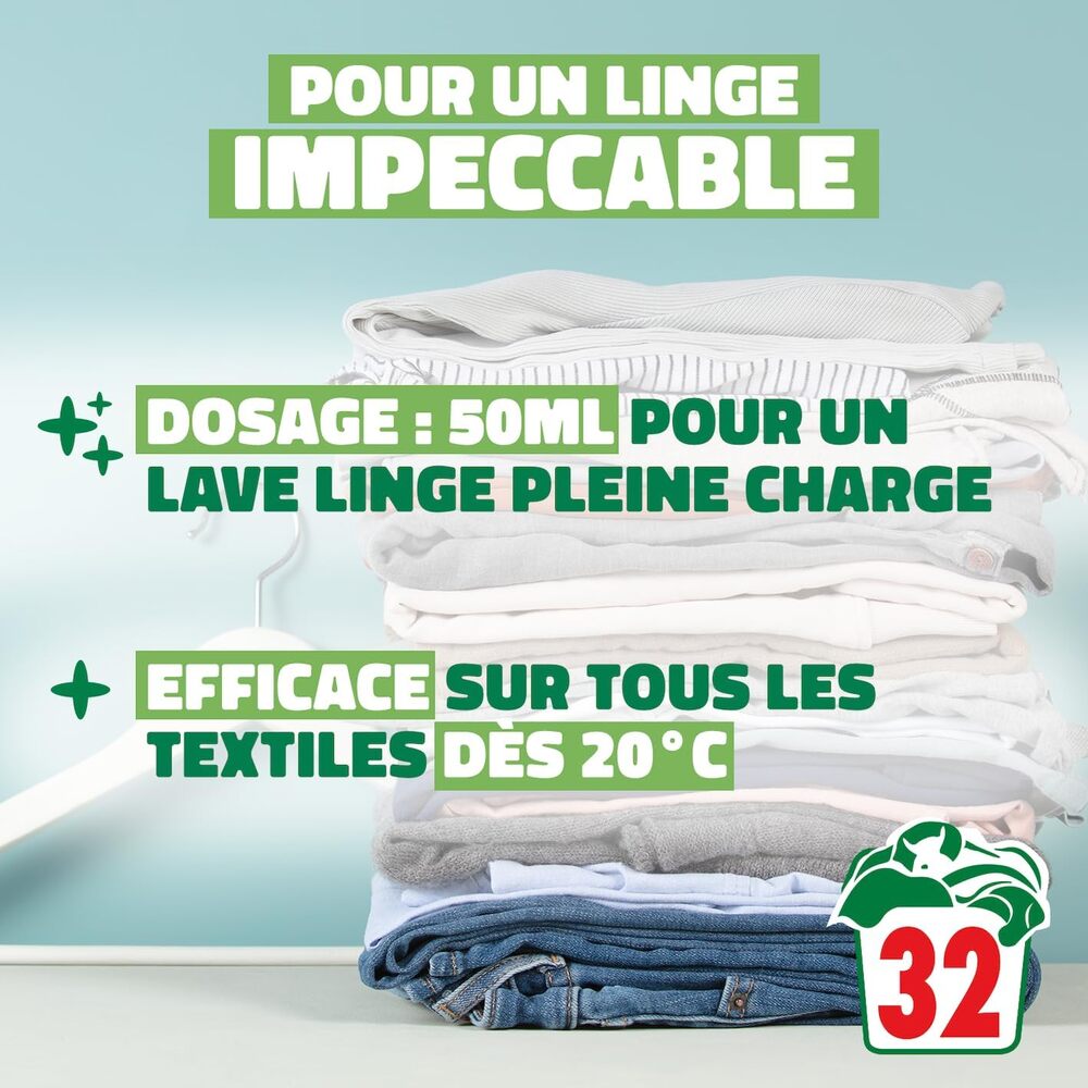 RAINETT Lessive liquide peaux sensibles écologique à l'aloe vera 32 lavages 1,6L
