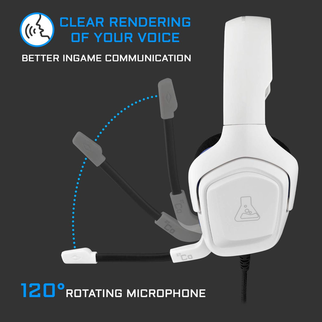 THE G-LAB Korp Cobalt Casque Gaming Filaire (Prise 3.5mm) - Micro Intégré - PC, PS4, PS5, Xbox One, Mac, Switch & Plus - Blanc