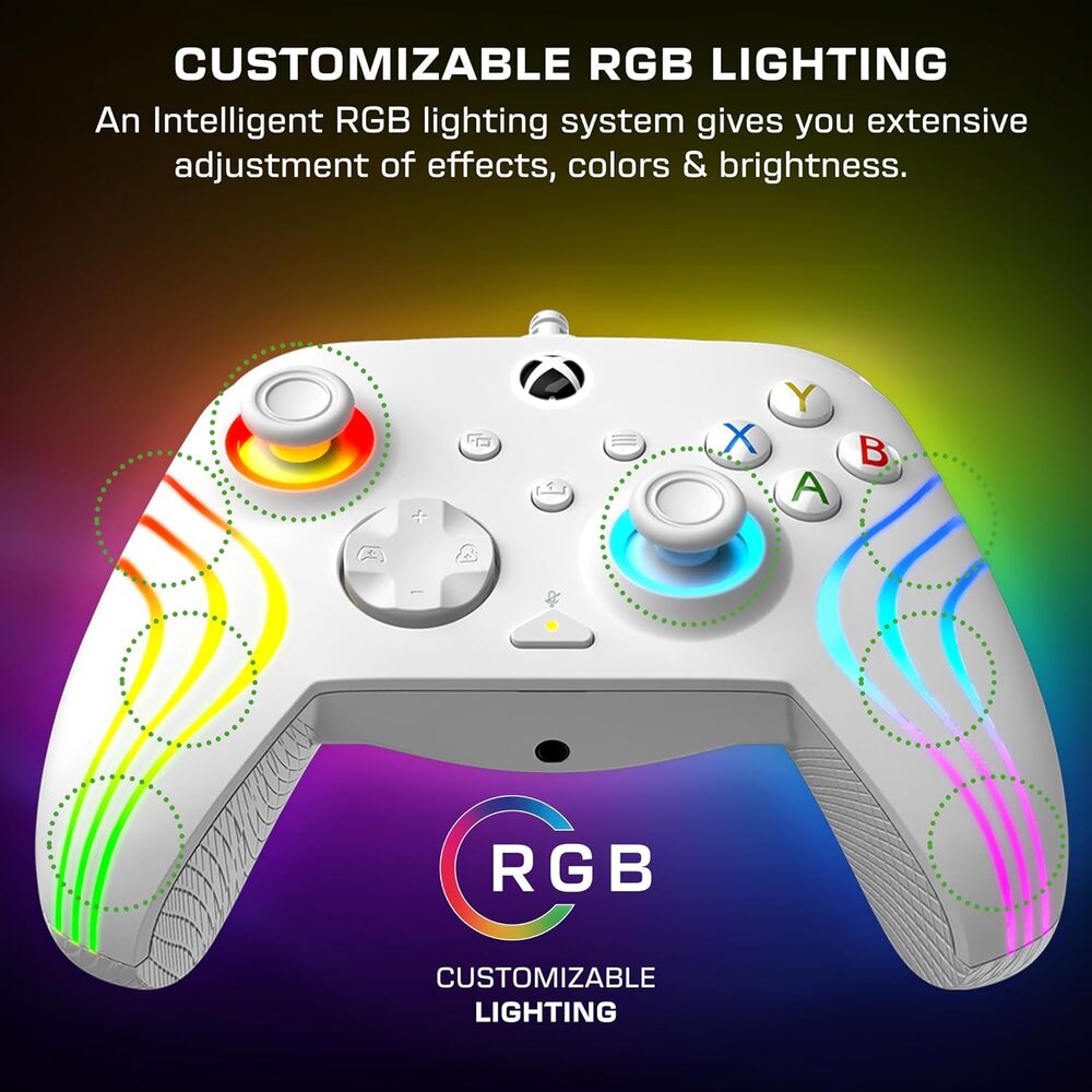 Turtle Beach Afterglow Wave Manette filaire Câble USB Éclairage RVB - Gâchettes à effet Hall & Boutons programmables - Xbox Series X|S, PC (Licence officielle Microsoft) - Blanc