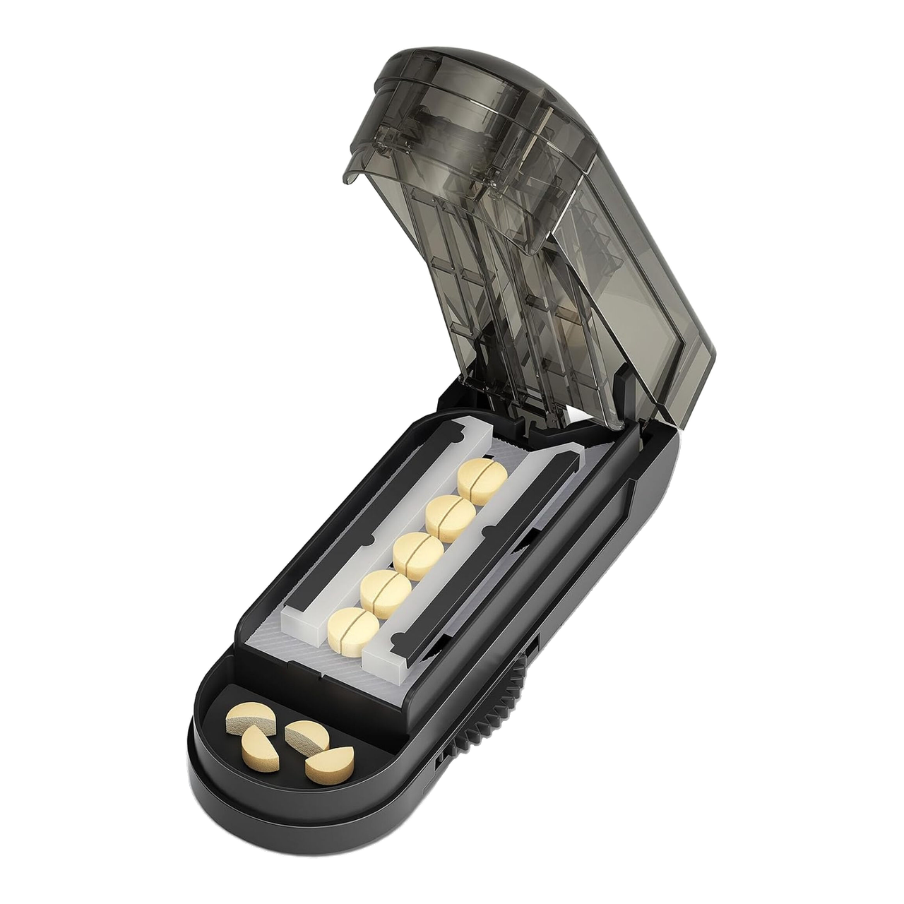 Coupe-Comprimés Professionnel VVM Réglable pour Petites et Minuscules Pilules, Lame Cachée en Acier Inoxydable, Coupe Sécurisée de Plusieurs Comprimés à la Fois, Noir