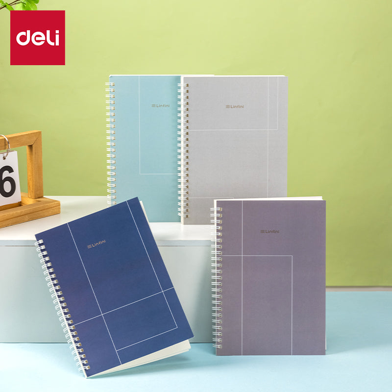 Deli Carnet à spirale, A5 (148 x 210 mm), 60 feuilles/120 pages, 70 g/m² - Parfait pour les étudiants, le bureau et le journaling, Série sonore Forest, lot de 4