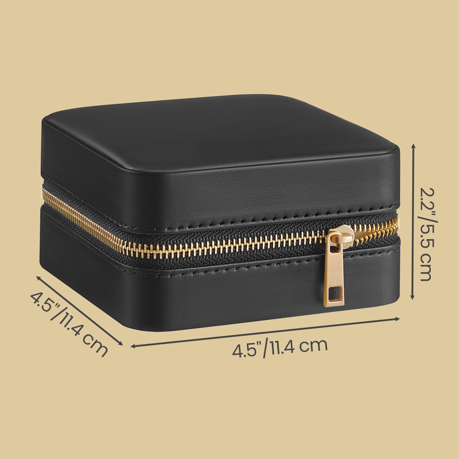 JOYFURNOS Boîte à Bijoux 11,4 x 11,4 x 5,5 cm avec Miroir Intérieur, en Cuir PU, Rangement à Bijoux pour Femme, Organiseur Compact et Portable, Idée Cadeau, Noir Encre