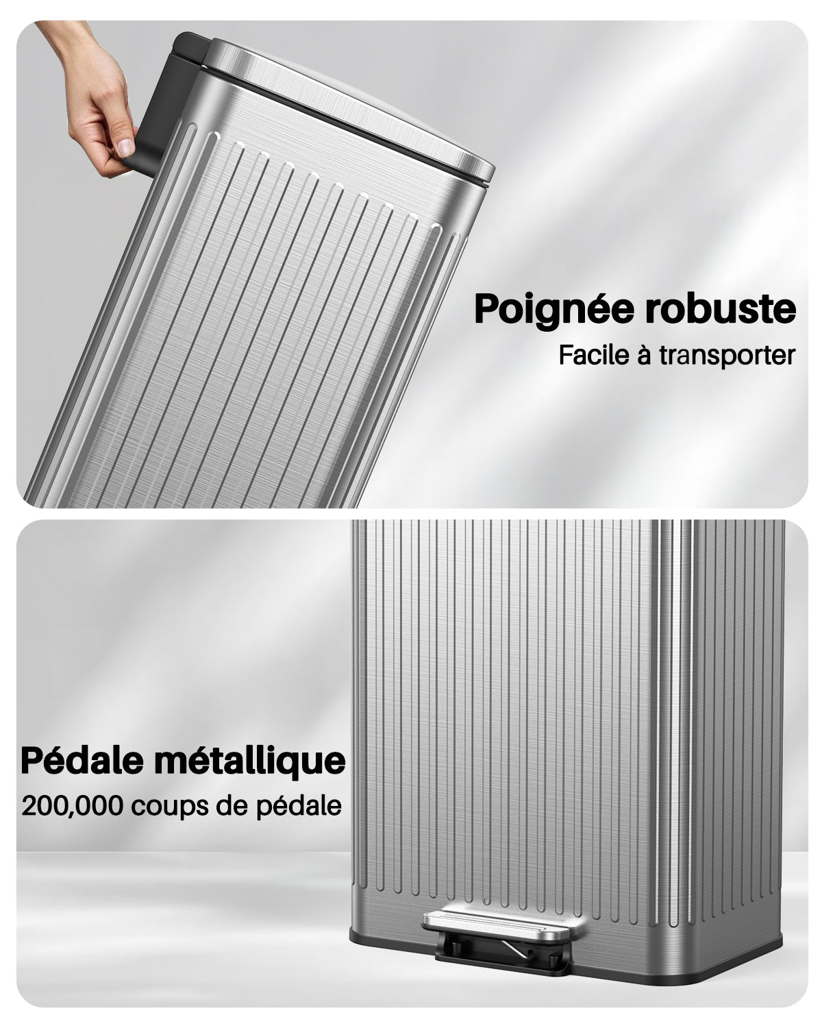 Poubelle en acier inoxydable 60 litres / 16 gallons avec couvercle à fermeture douce, grande poubelle à pédale avec texture romaine, seaux intérieurs amovibles