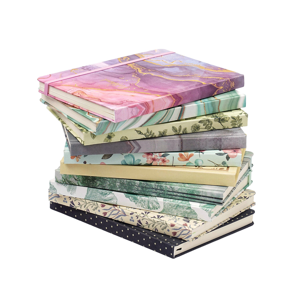 Jubiluu Carnet ligné A5 à couverture rigide en tissu élégant - 96 feuilles 100 g papier offset, marque-page et élastique - Journal ligné crème classique pour écriture, école