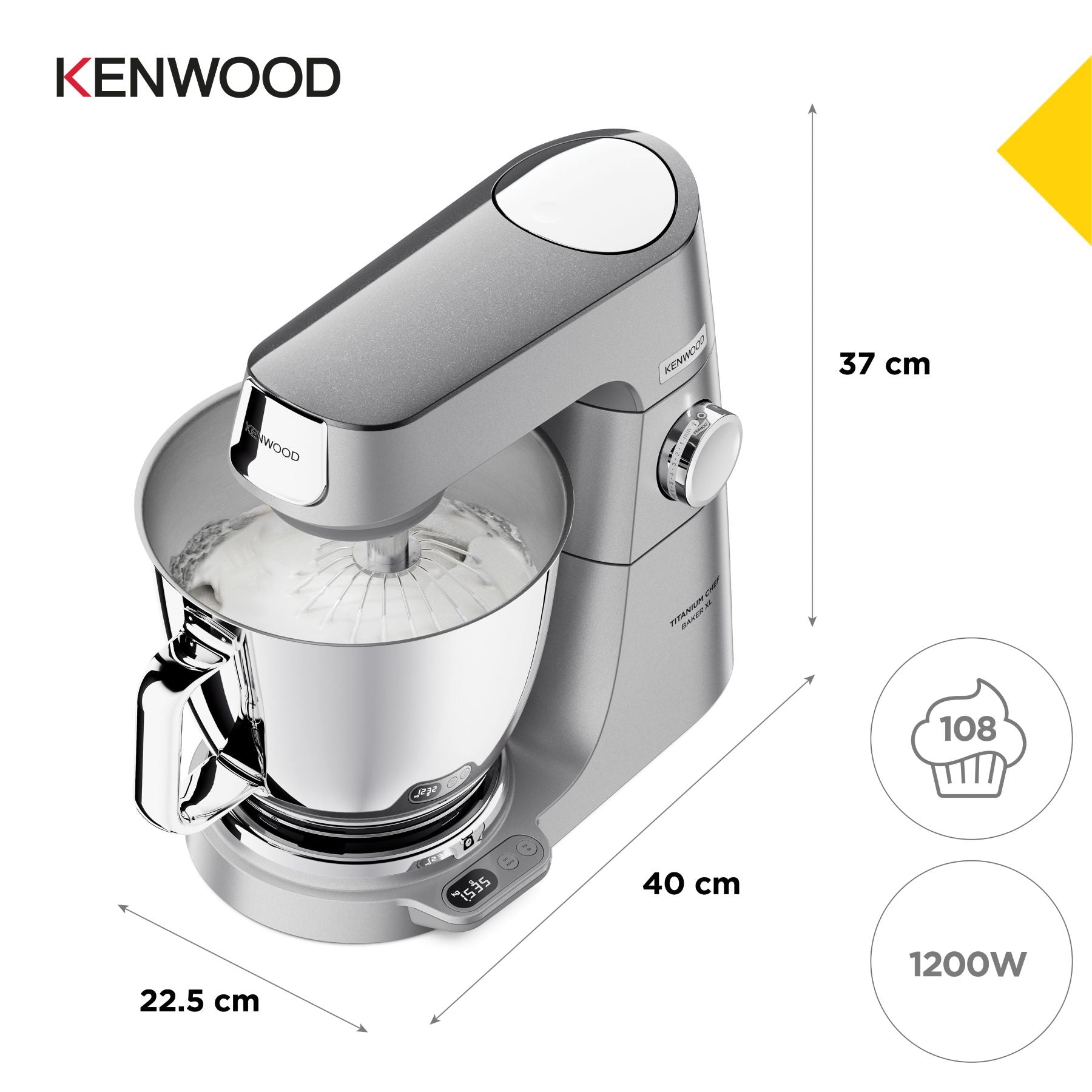 KENWOOD Titanium Chef Baker XL, Robot de Cuisine DuoBowl 1200W, KVL85.004SI, Argent