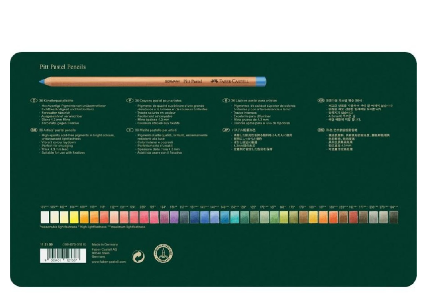 Faber-Castell Boîte en métal de 36 crayons de couleur Pitt Pastel