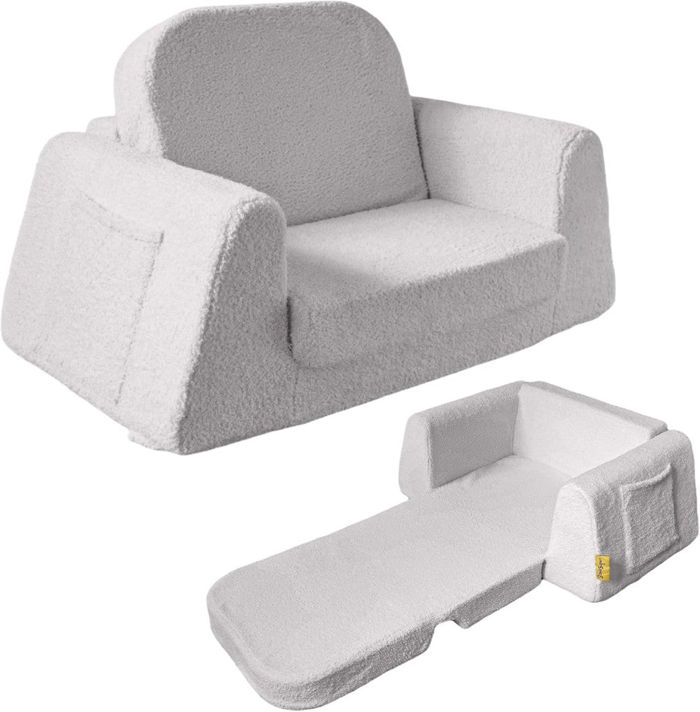 BanaSuper Canapé pour enfants, Chaise haute convertible 2-en-1, Lit pliant confortable pour enfants, Canapé et fauteuil en peluche pour enfants, Extra robuste avec base large, Housse lavable en machine, Cadeau pour garçons et filles, Gris