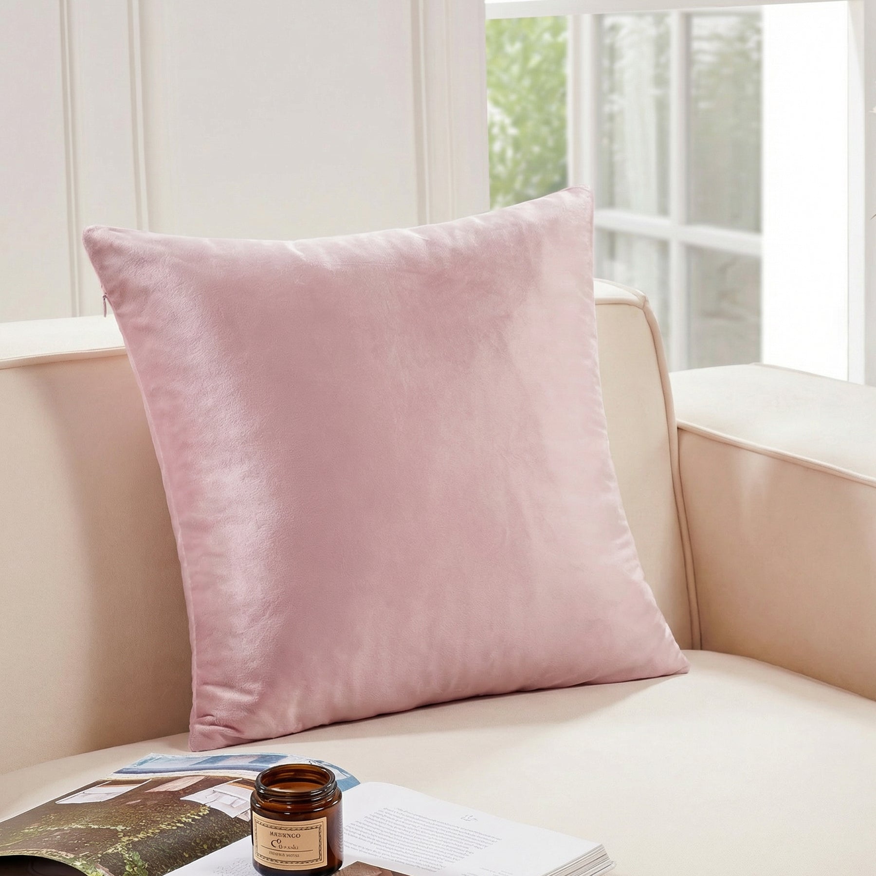 Deconovo housse de coussin en velours néerlandais, coloris rose, 50 x 50 cm, 1 pièce