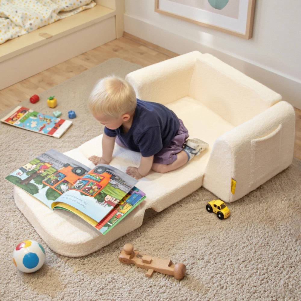 BanaSuper Canapé pour enfants, Chaise haute convertible 2-en-1, Lit pliant confortable pour enfants, Canapé et fauteuil en peluche pour enfants, Base large extra robuste, Housse lavable en machine, Cadeau pour garçons et filles, Beige crème