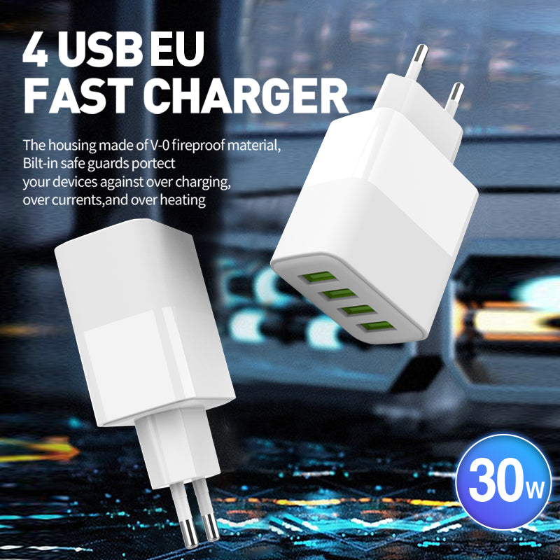 PAVAREAL K10EU Chargeur 4 USB 30 W (IC indépendant) prend en charge la charge d'iPhone, iPad, téléphone Samsung