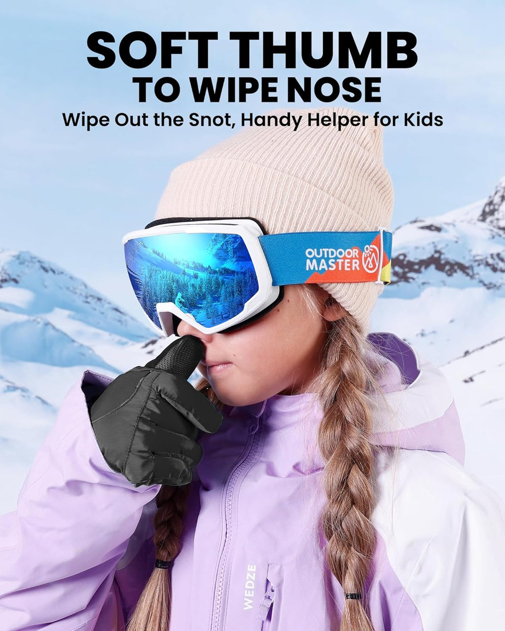 OutdoorMaster gants de ski pour enfants 3M Thinsulate chauds, coupe-vent et imperméables, gants de snowboard d'hiver pour garçons et filles, noir, taille L