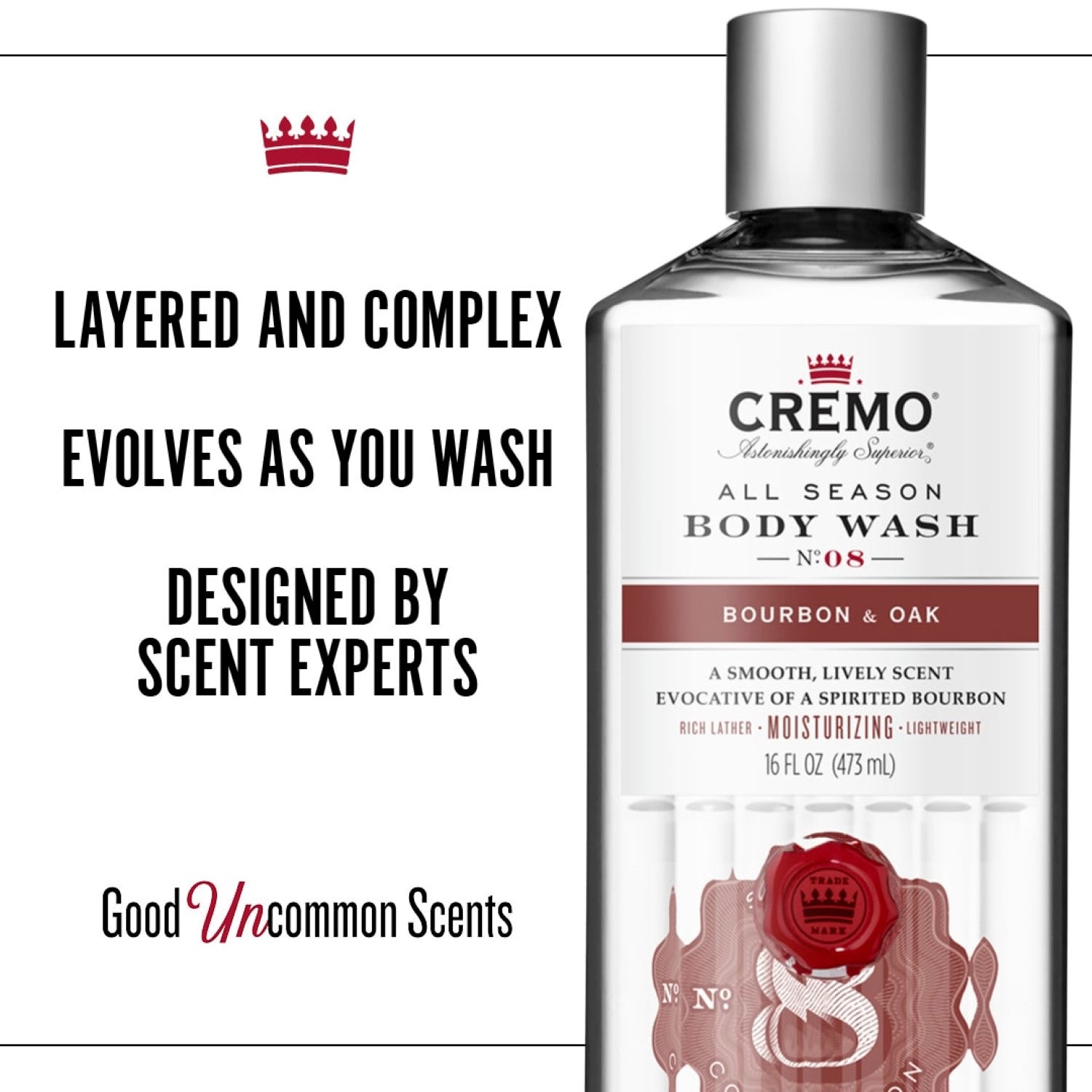 CREMO Bourbon & Oak - Gel Douche - Hydratant & Épicé - 473 ml