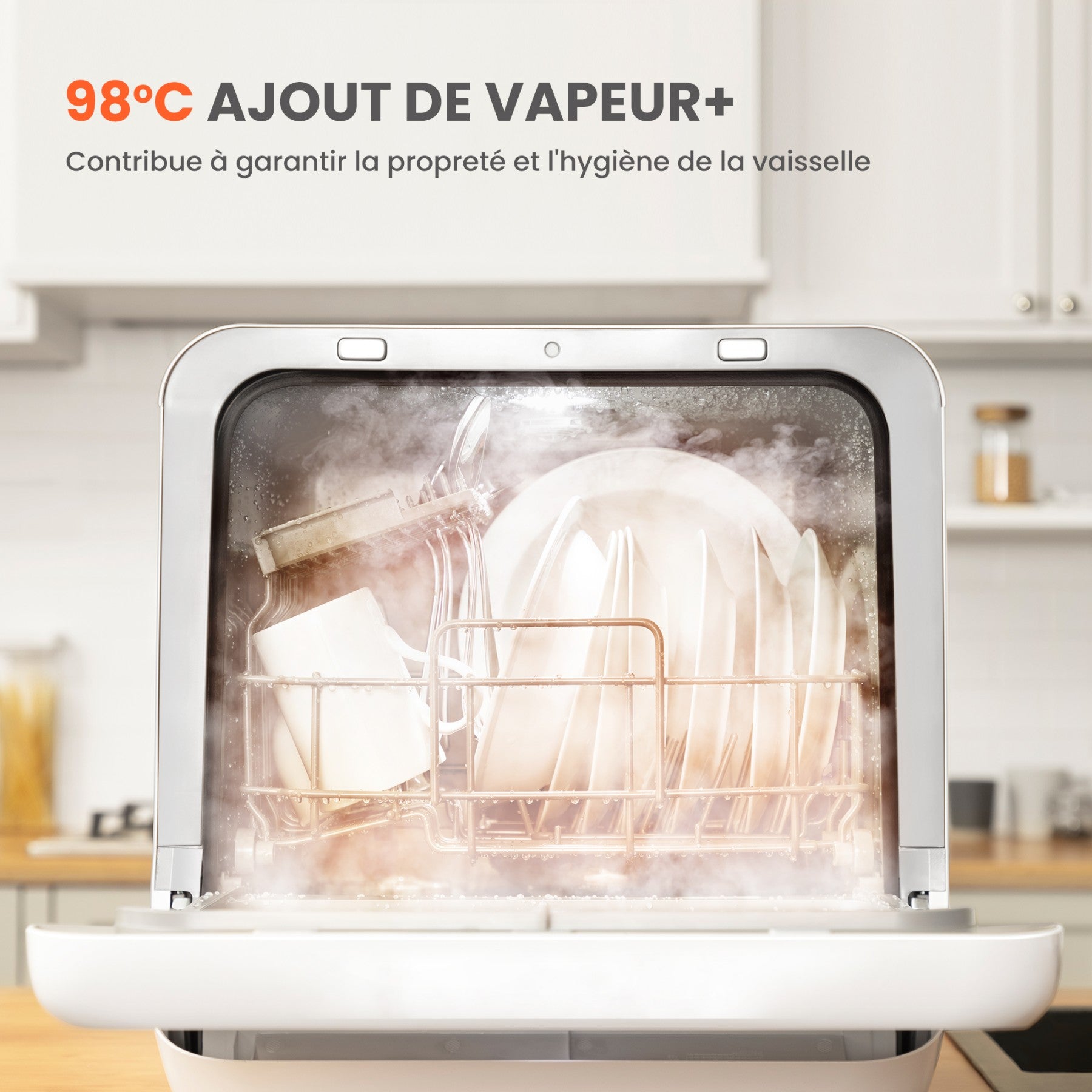 Comfee' Mini Lave-Vaisselle Compact, 6 Programmes, Fonctions Vapeur, Soin Bébé & Lavage Fruits, Sans Installation, Démarrage Différé, Stockage 72h, Blanc, Classe Énergétique D