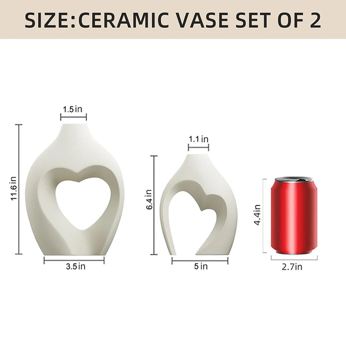 Lot de 2 vases en forme de cœur en céramique - Blanc