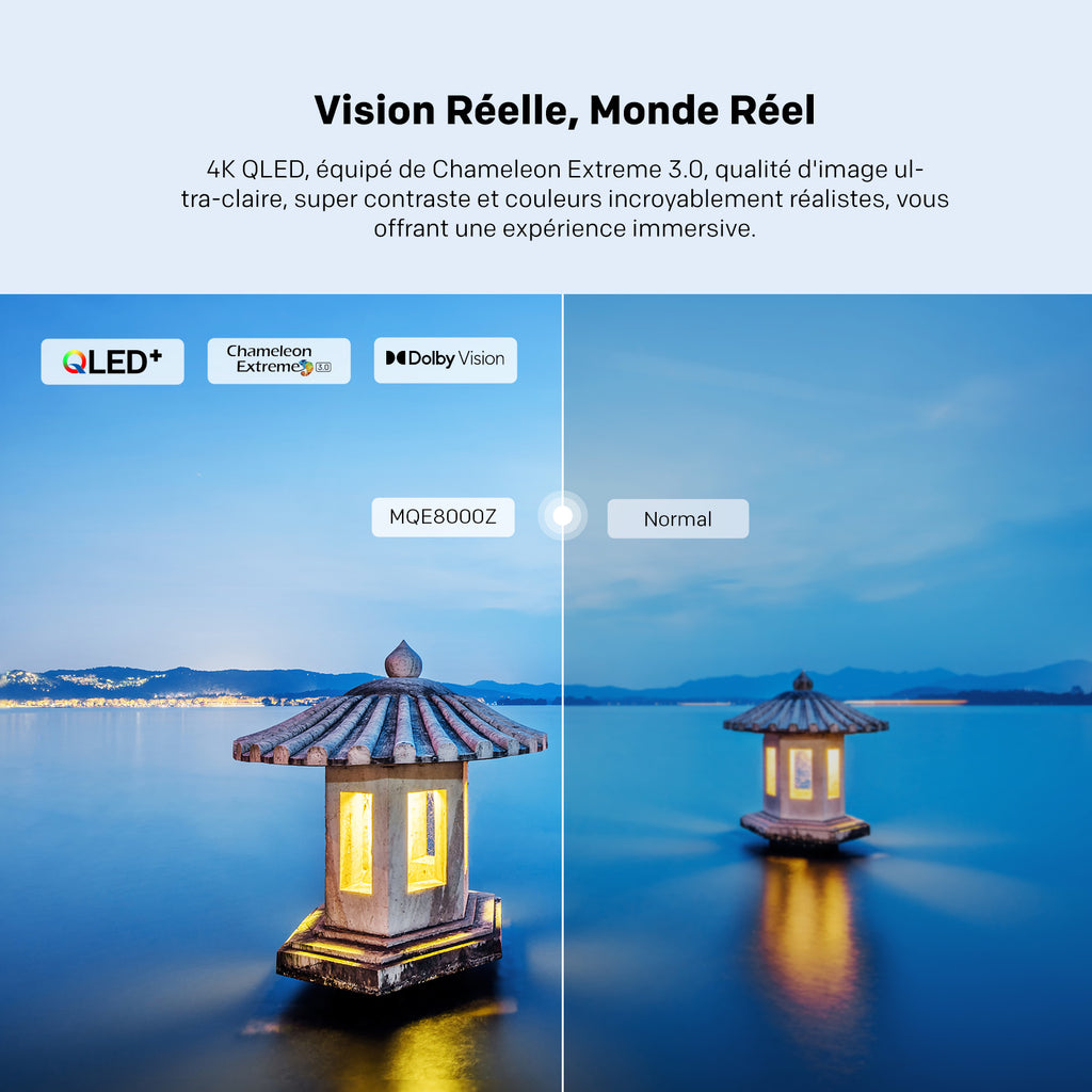 METZ 65MQE8000Z TV 65 pouces (165 cm) QLED Google TV, 144 Hz, 4K UHD HDR10+, Dolby Vision & Atmos, Système audio 2.1.2 avec caisson de basses intégré, HDMI 2.1, FreeSync Premium, MEMC