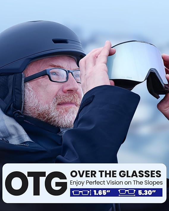 OutdoorMaster Falcon Zeiss - Ensemble de lunettes de ski, cadre noir, uniforme, ML Bleu Gelé, VLT 18,6 %, pour adultes