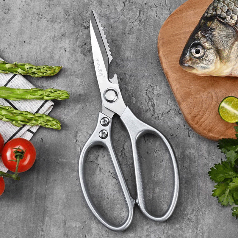 SHI BA ZI ZUO Ciseaux de cuisine multifonctions ménagers à poignée unique en acier inoxydable robustes pour os de poulet et aliments