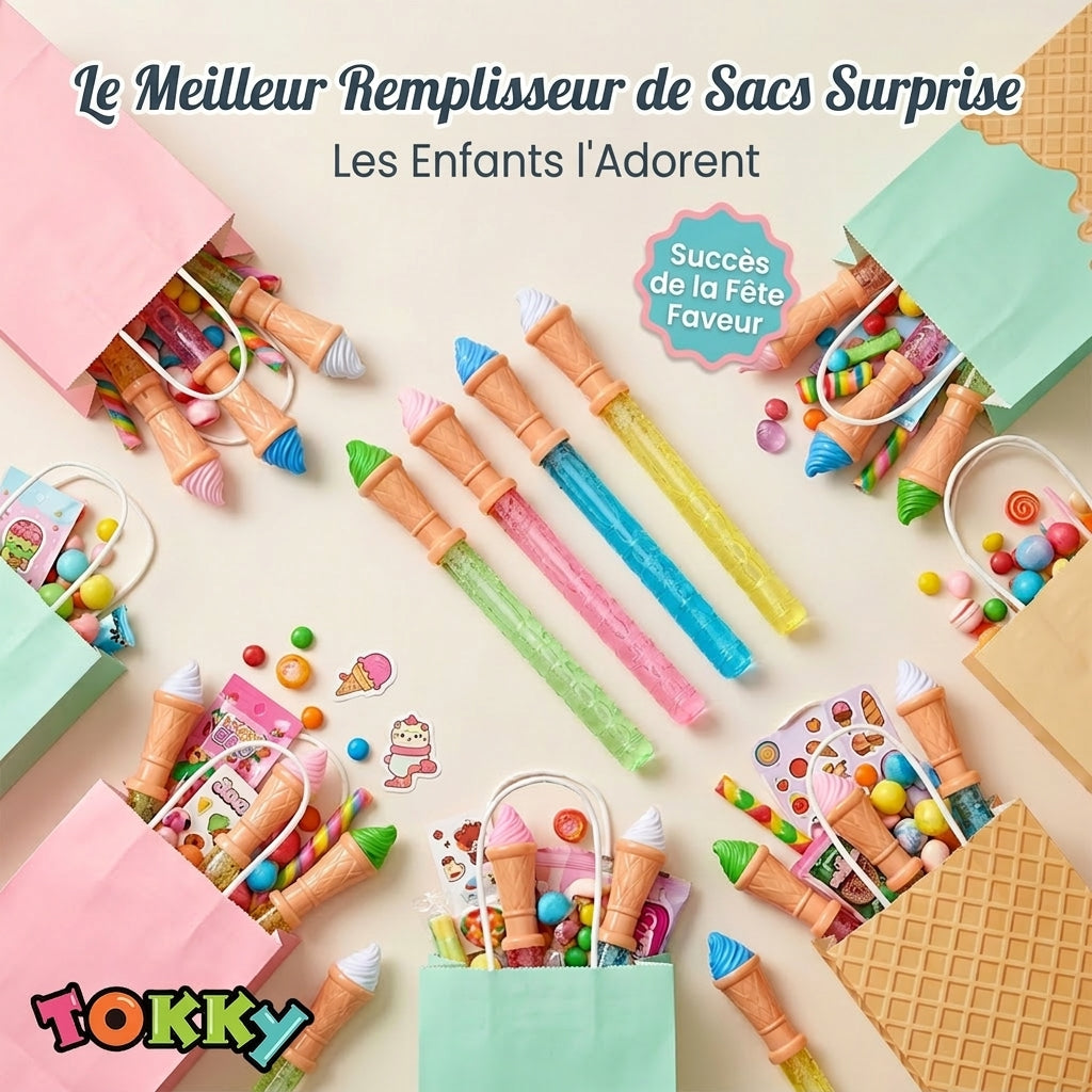 24 pièces Très grandes baguettes à bulles en forme de crème glacée Jouets pour enfants, 37,5 cm Extra Long et Extra 120 ml Solution à bulles étanche à 360 degrés