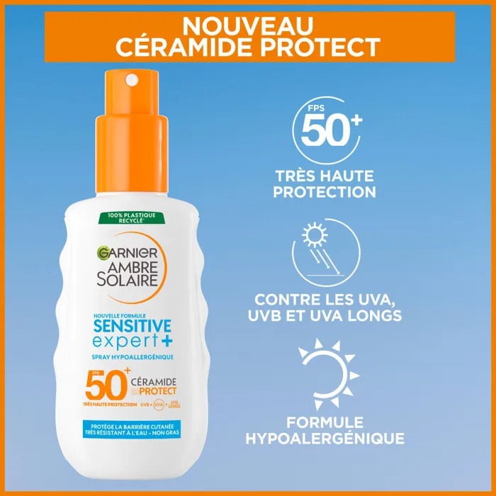 GARNIER Ambre Solaire Sensitive Expert+ Spray Solaire Hypoallergénique SPF50+ 150 ml