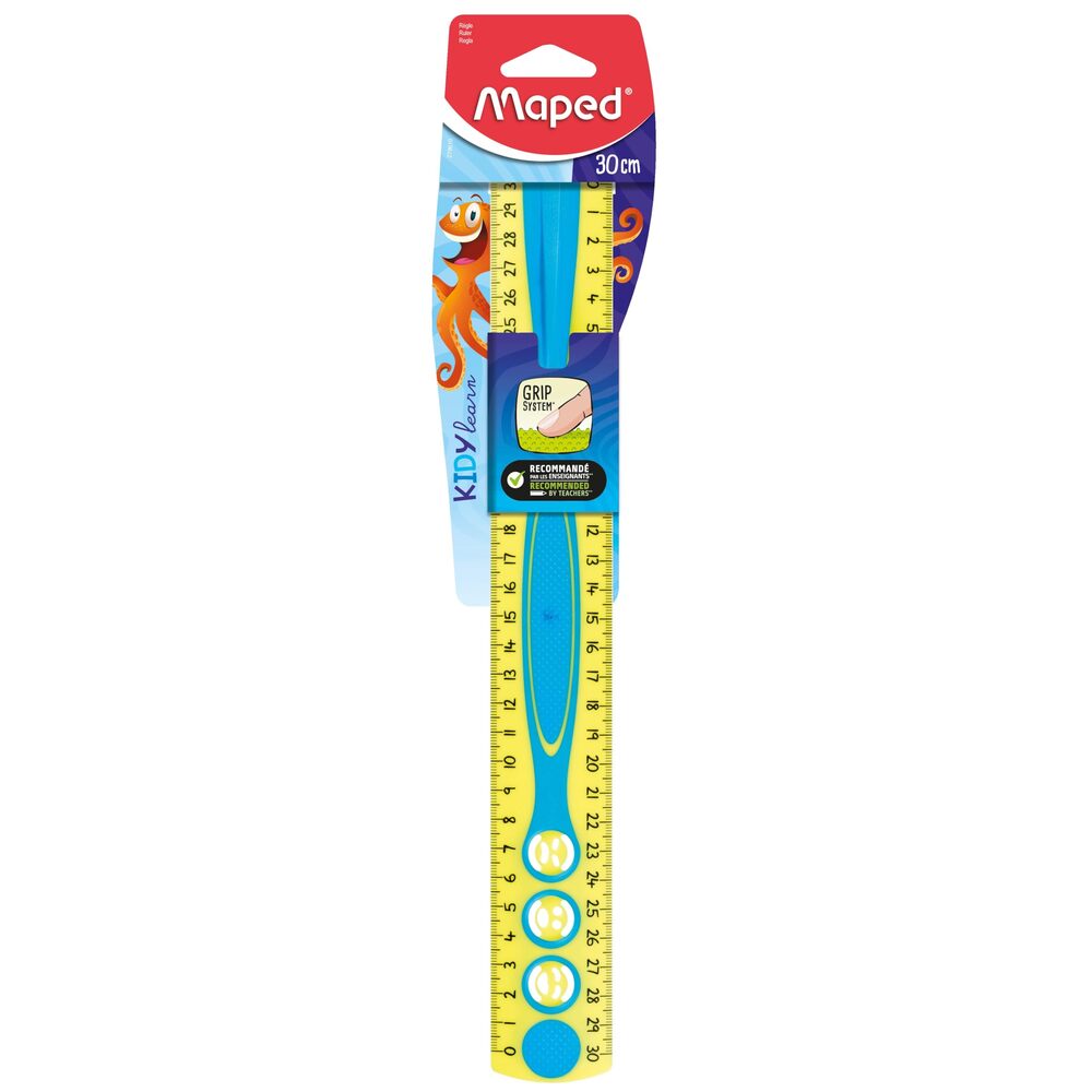 Maped Kidy'Grip Set de Règles – Règles de 20 cm + 30 cm, Système de Préhension Antidérapant, Graduations Ultra-Lisibles, Bleu/Vert