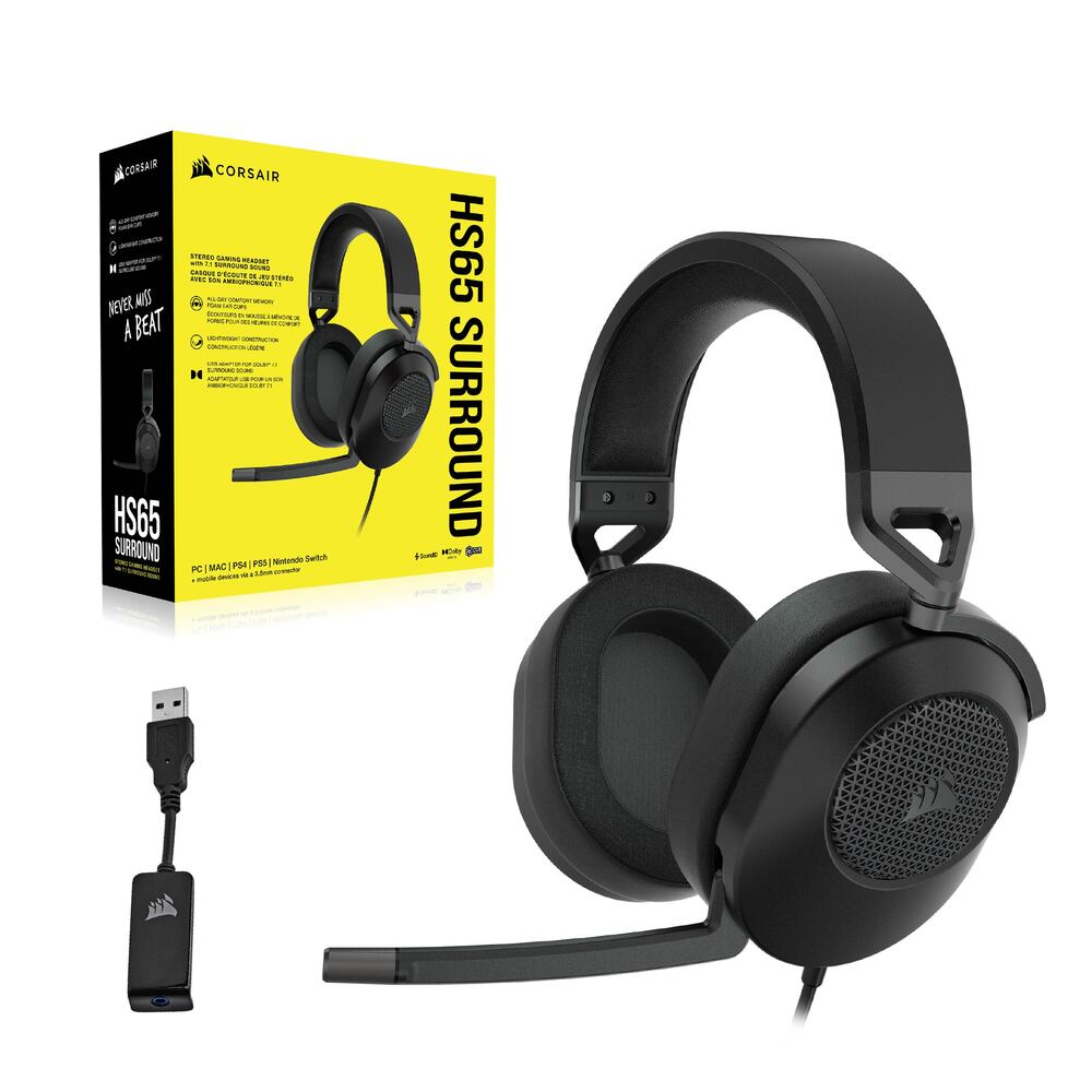 Corsair HS65 Surround Casque Gaming Filaire (Jack 3,5 mm) - Micro rabattable - Carbone