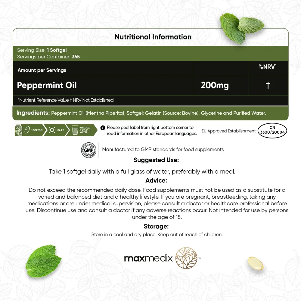 WeightWorld Huile de menthe poivrée 200 mg 365 gélules molles