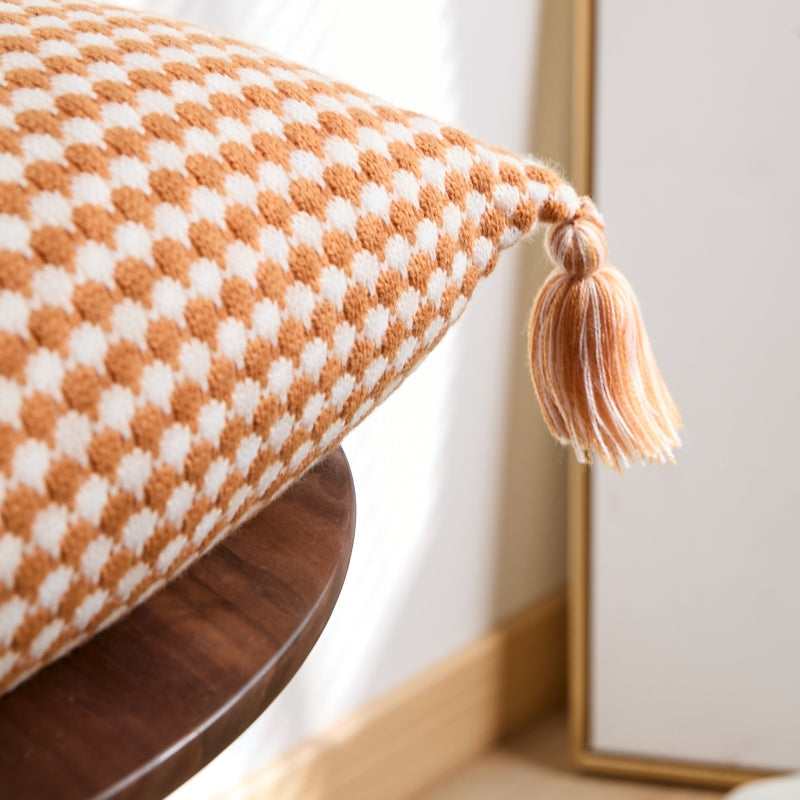 MEROPE, Housse de coussin en acrylique tricoté/gaufré, 50x50 cm, orange/blanc, 1 pack
