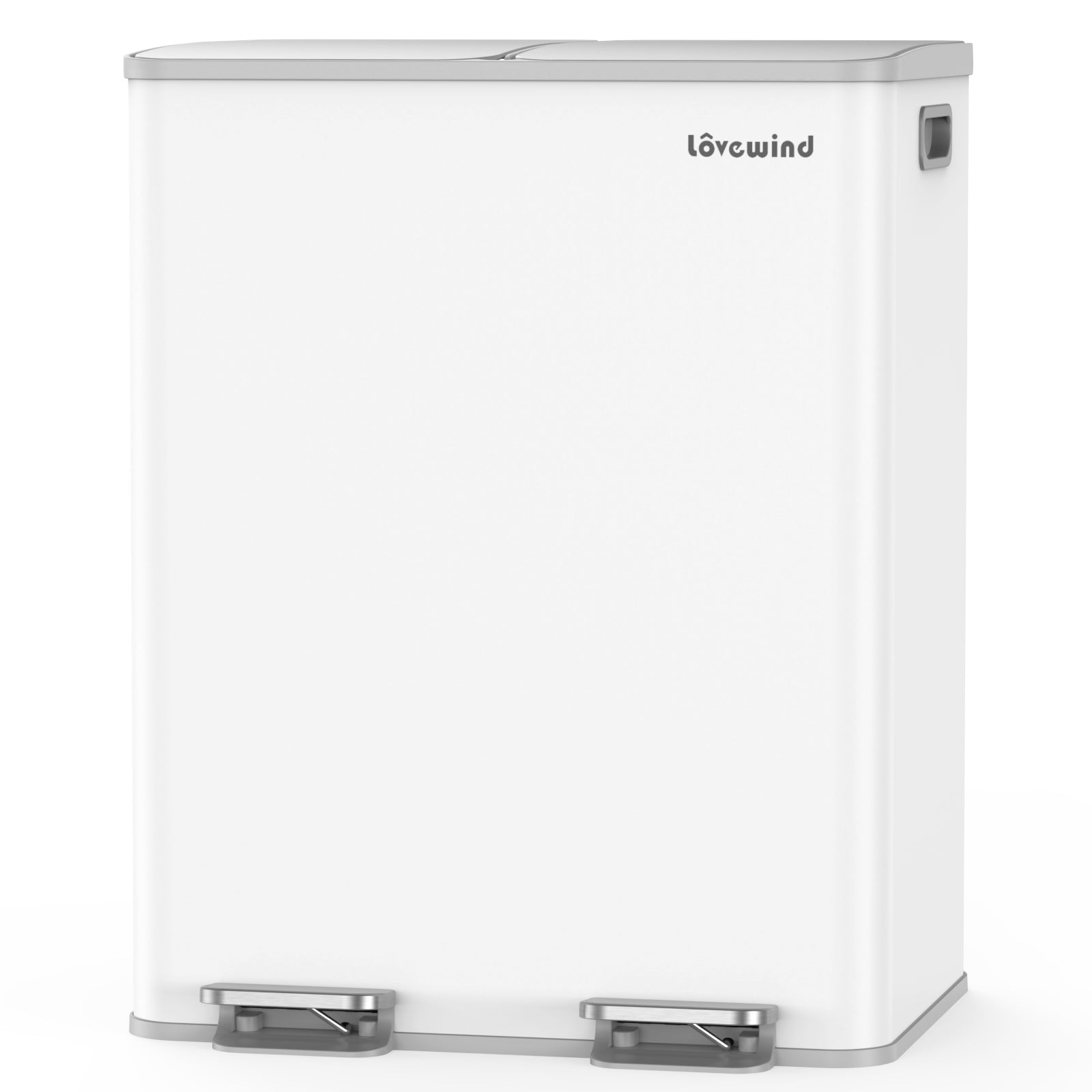 Poubelle de cuisine 60 L (2 x 30 L) en acier inoxydable, poubelle et bac de recyclage combinés avec couvercle à fermeture douce, poubelle à pédale à double compartiment pour recyclage, blanc