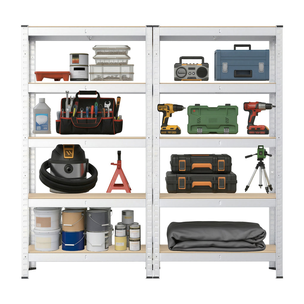 JOYFURNOS Lot de 2 Étagères de Rangement Robustes en Argent, 30 x 75 x 150 cm Chacune, Construction en Cadre en Acier avec 5 Étagères Réglables, Capacité de Charge Maximale 650 kg, Idéal pour la Cave ou le Garage