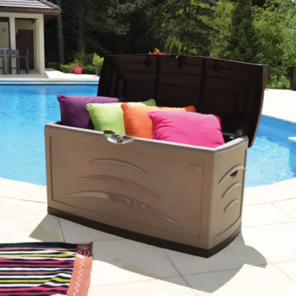 EDA Malle de jardin Gris anthracite SERENA 310 L Cadenassable avec roulettes - anti étouffement - anti UV Produit à monter sans outils Dim.121 x 55 x 66 cm