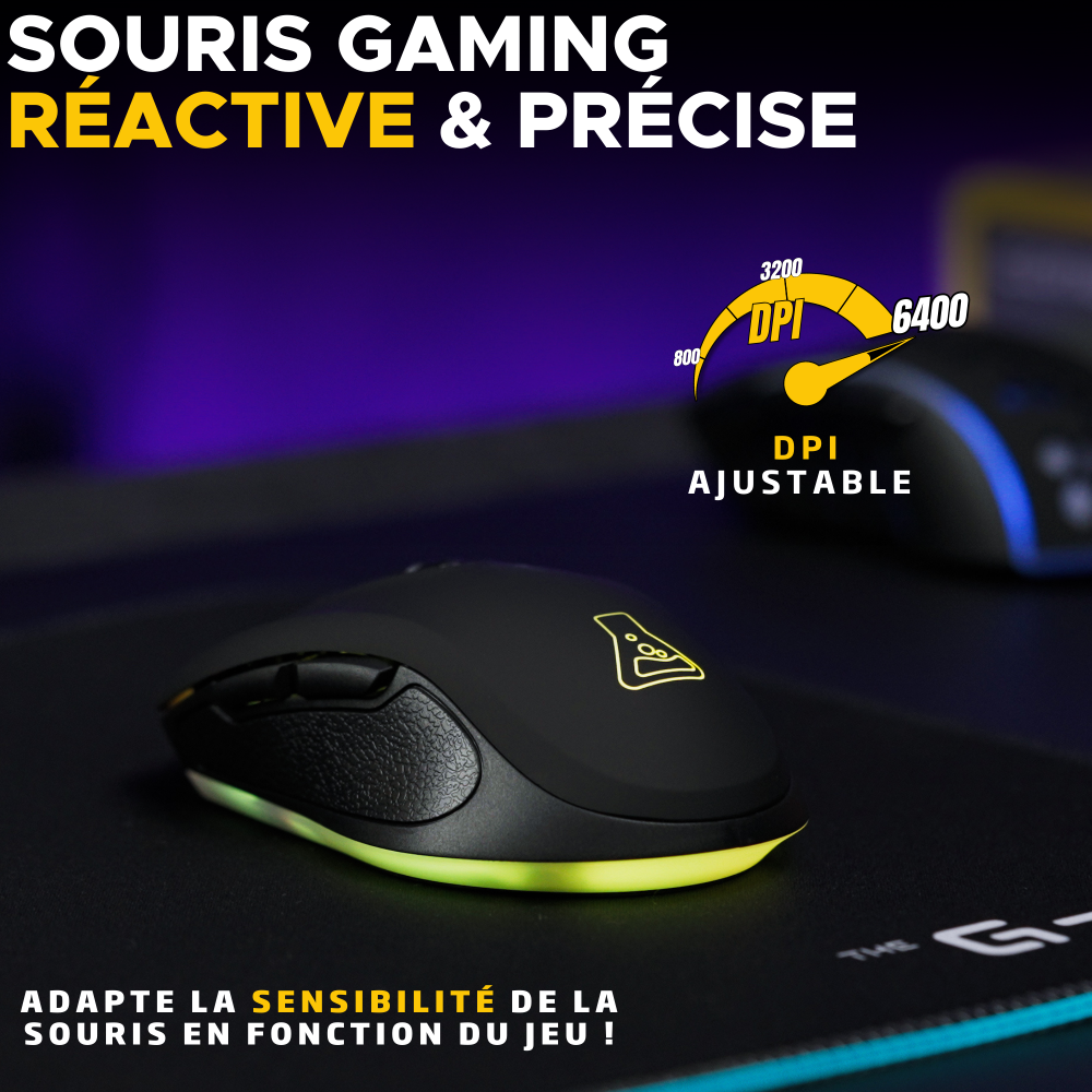 THE G-LAB Kult Krypton Souris Gaming sans Fil 2.4GHz & Bluetooth - 6400 DPI, 6 Boutons - Noir