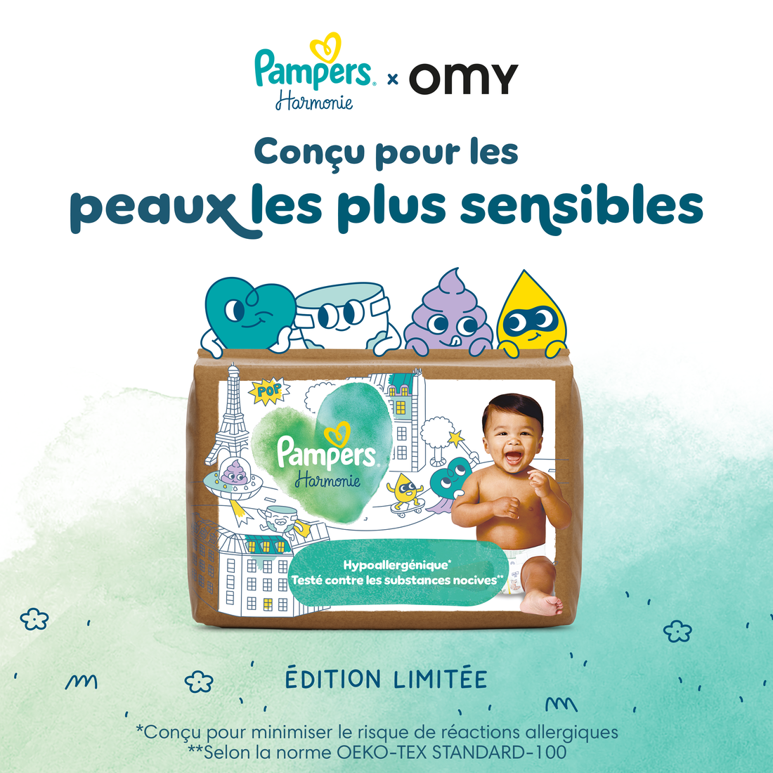 Pampers Harmonie Couches Édition Limitée, Taille 6, 64 Couches, 13kg+, Conçues Pour Les Peaux Les Plus Sensibles, Maxi Economy Pack