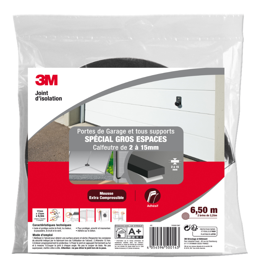 3M Joint de calfeutrage en mousse pour grands interstices de portes de garage, gris, 6,50 m