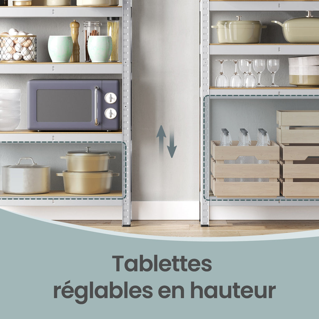 JOYFURNOS Lot de 2 Étagères de Rangement Robustes en Argent, 30 x 75 x 150 cm Chacune, Construction en Cadre en Acier avec 5 Étagères Réglables, Capacité de Charge Maximale 650 kg, Idéal pour la Cave ou le Garage