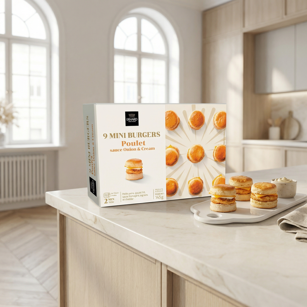 Erhard Mini burgers au poulet avec oignon et crème x9 - 145 g