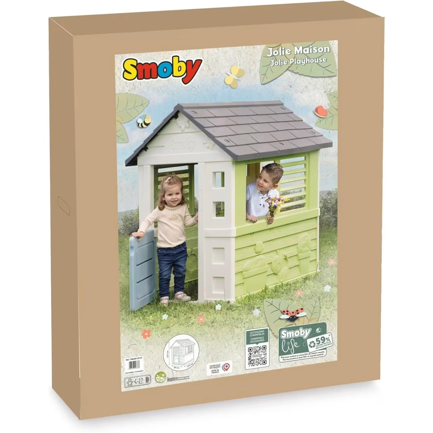 Smoby Life - Jolie Maison - Design Moderne - Portillon, Fenêtres avec Persiennes - Matière Recyclée - A Partir de 2 Ans - Fabrication Française