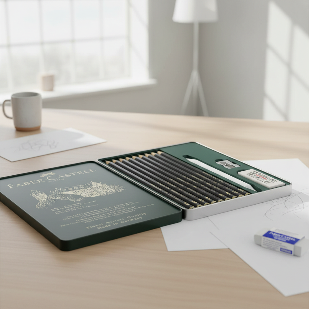 FABER-CASTELL Pitt Graphite Mat Lot de 11 crayons avec accessoires et boîte en métal