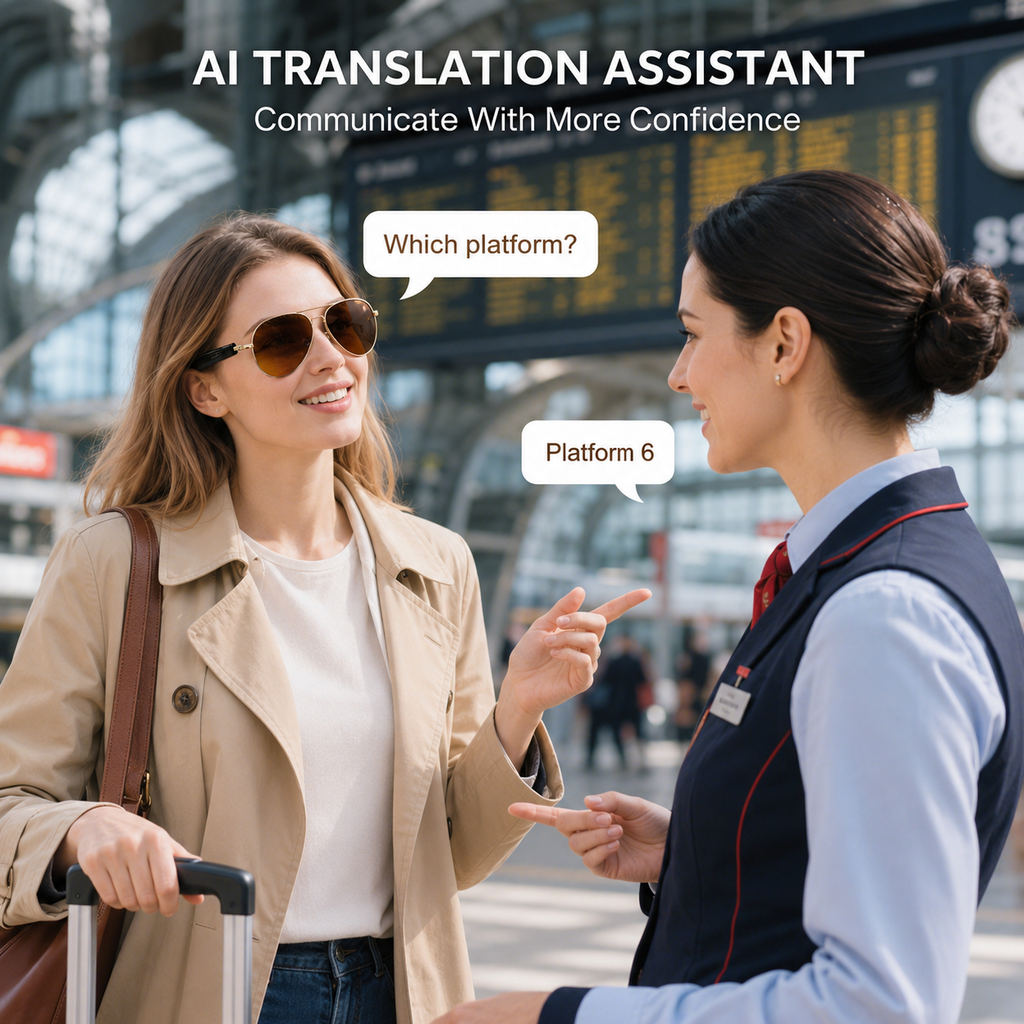 Verbex Lunettes marron Lunettes intelligentes traduisent en 125 langues Prendre des photos Réveiller Musique répondre aux appels Météo ChatGPT (avec traduction permanente fonction multilingue)