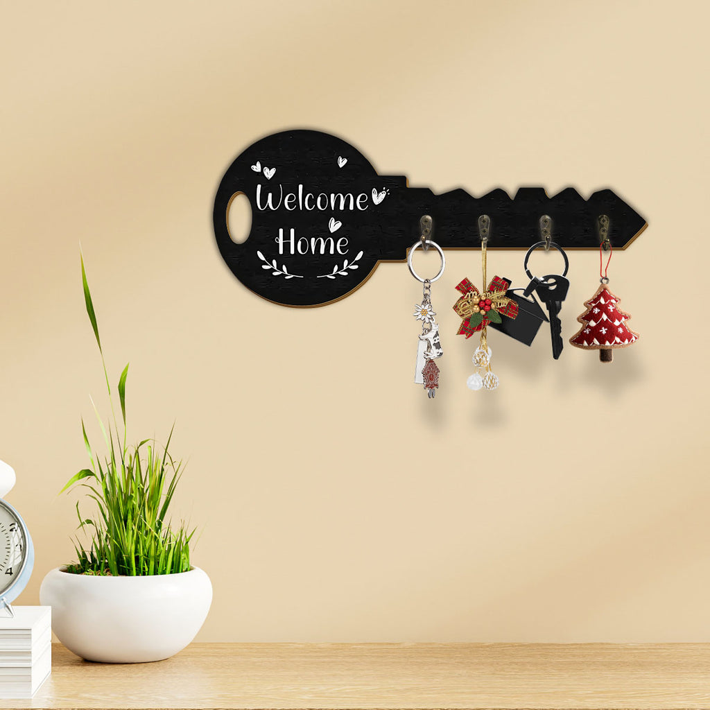 Alphynix Crochet mural en forme de clé « Welcome Home » avec 4 crochets en métal