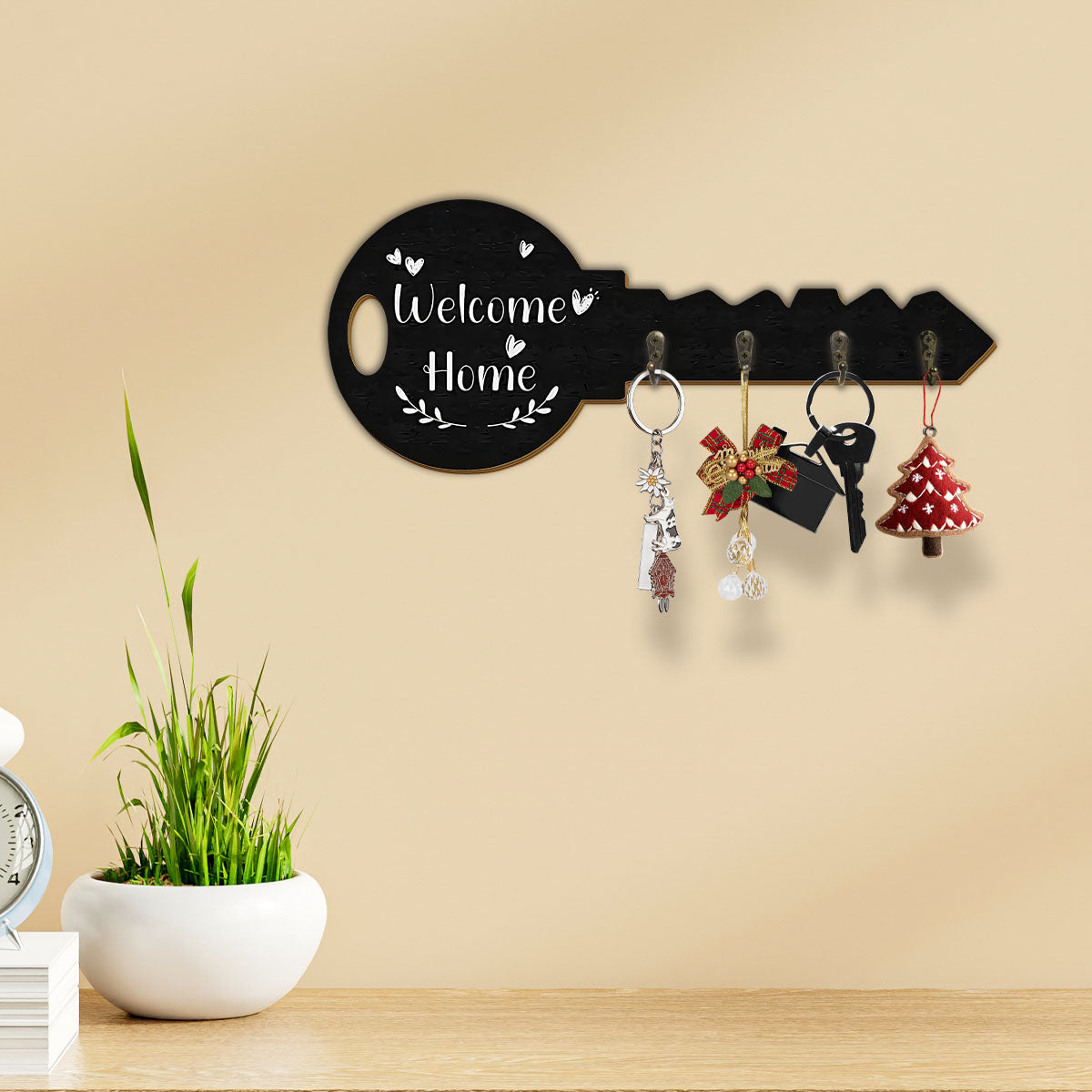 Alphynix Crochet mural en forme de clé « Welcome Home » avec 4 crochets en métal
