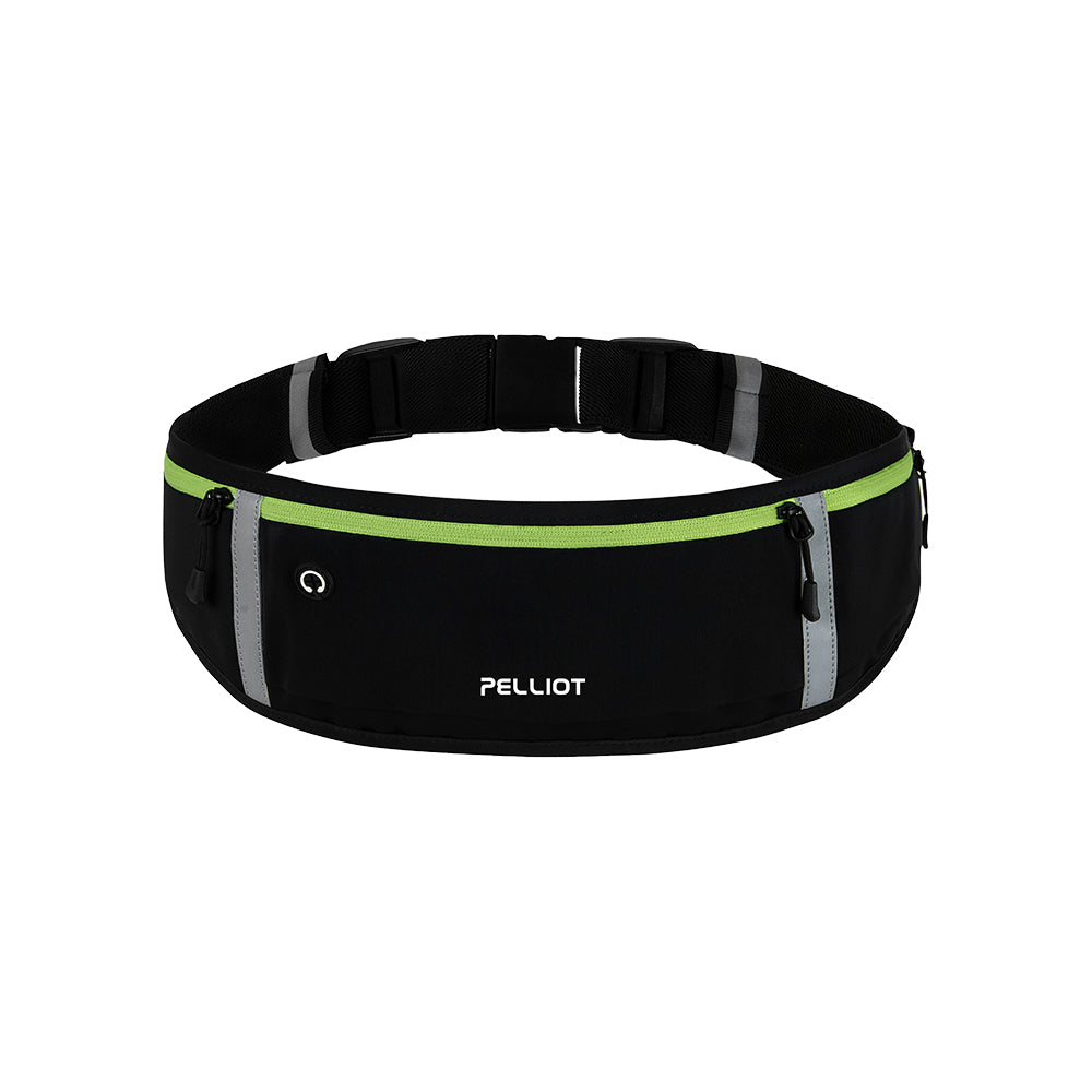 PELLIOT Sac banane Unisexe Sport Extérieur Mains Libres Pratique – Contraste saisissant avec des accents verts fluorescents, Noir obsidienne
