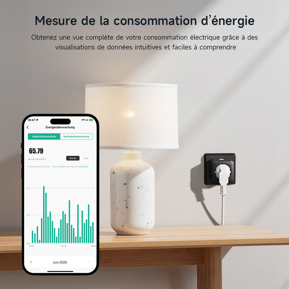 WOOX Prise connectée avec Matter via WiFi, pour intégrer les appareils classiques à la maison connectée, compatible Alexa, Google et Apple, mesure et économise la consommation électrique