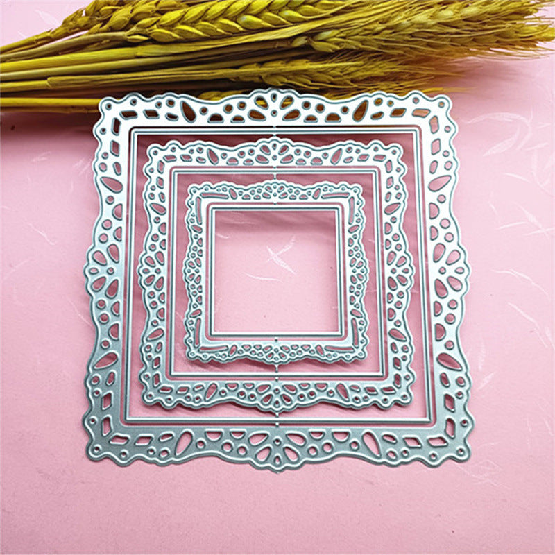 WhereHike Matrices de découpe en métal à fond carré ajouré en dentelle pour kit de création de cartes, ensemble de découpes de papier gaufré, pochoirs de scrapbooking, fournitures
