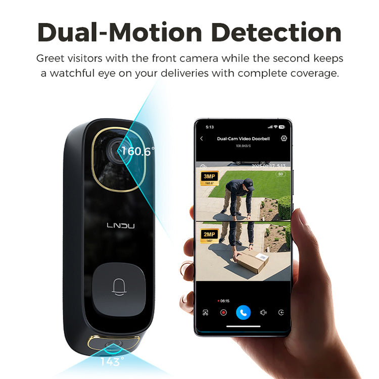 LNDU VD05 Sonnette vidéo 2K HD avec moniteur, audio bidirectionnel, Wi-Fi sans fil, étanche IP65, détection de mouvement double PIR