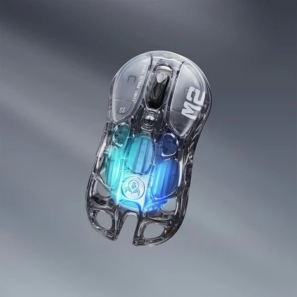 GravaStar Mercury M2 Transparent - Souris de jeu sans fil, 26 000 DPI, 79 g ultra-légère, PAW3395, 5 modes RGB, 5 boutons, Tri-mode (2,4 GHz/Bluetooth/Câble) pour PC & Mac - Noir transparent
